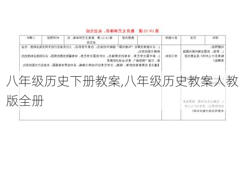 八年级历史下册教案,八年级历史教案人教版全册