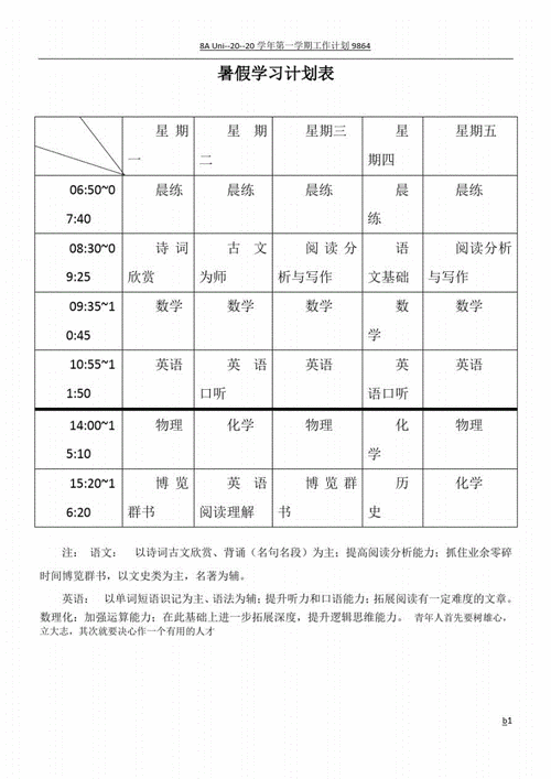 中学生暑假计划,中学生暑假计划表